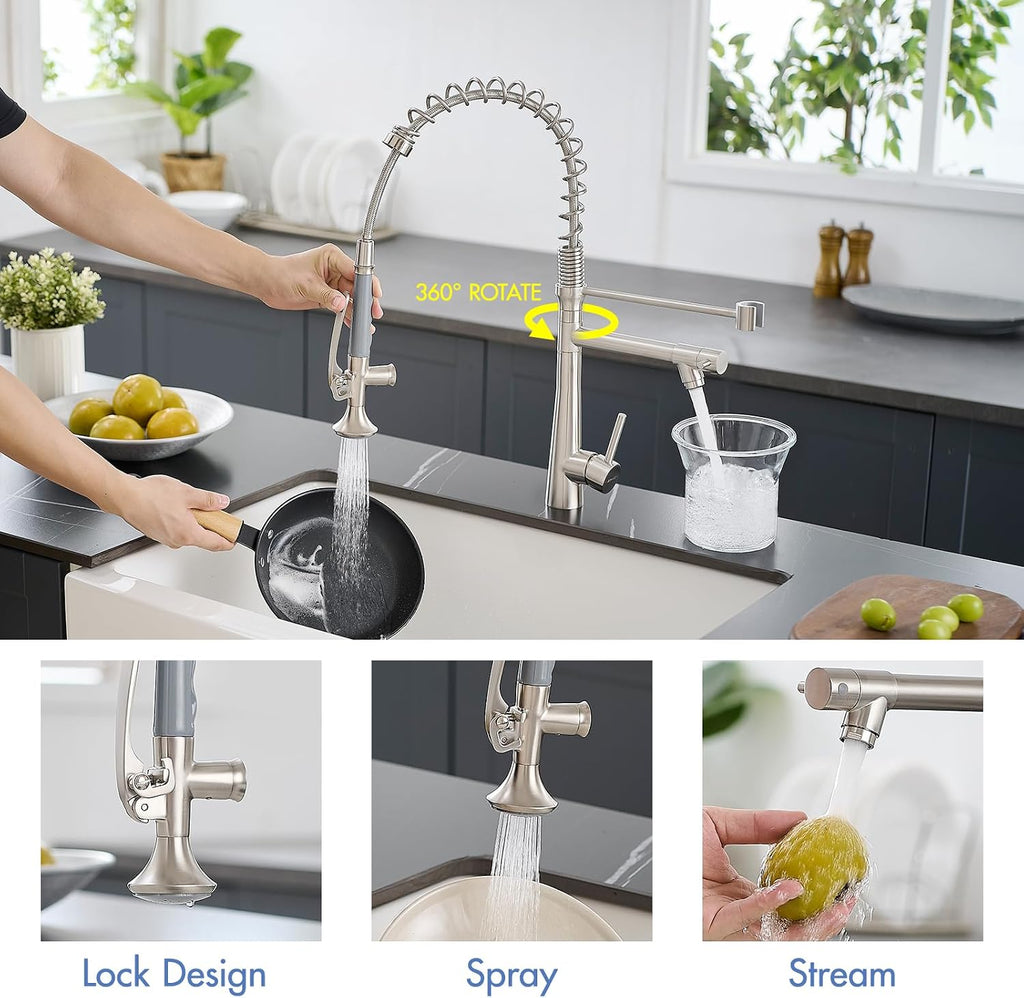 Kitchen Faucet with Pull Down Sprayer,AIMADI Commercial Stainless Steel Kitchen Sink Faucets with Sprayer,Brushed Nickel