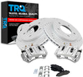 TRQ Performance Front Brake Pad and Rotor Set Ceramic Vented Drilled Slotted Coated Rotors Calipers Compatible with 1997-2001 Ford F-150