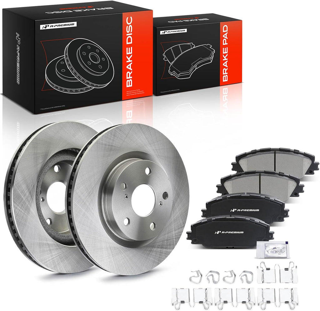 A-Premium 11.65 inch (296mm) Front Vented Disc Brake Rotors + Ceramic Pads Kit Compatible with Select Pontiac, Scion & Toyota Models - Vibe 2009-2010, Matrix 2009-2013, RAV4, Corolla iM, Mirai, iM, tC