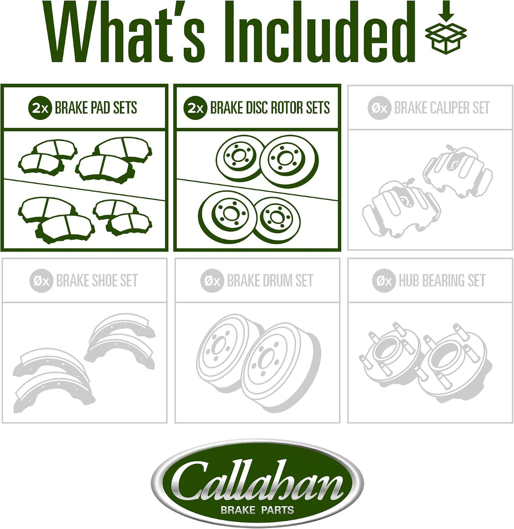 Callahan Brake Parts Front and Rear Brake Kit For Hyundai Venue 2020-2022, Kia Soul 2020-2023 [Model Specific] Replacement Brake Rotors with Ceramic Brake Pads