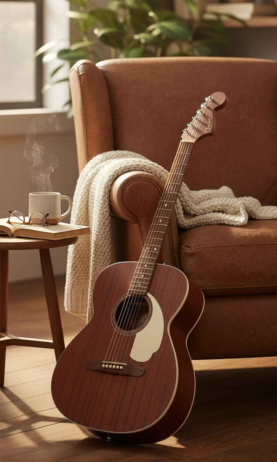 Fender California Standard Monterey E Acoustic-Electric Guitar - Natural Sapele Bundle with Case, Tuner, Strap, Strings, String Winder, Picks, and Austin Bazaar Instructional DVD