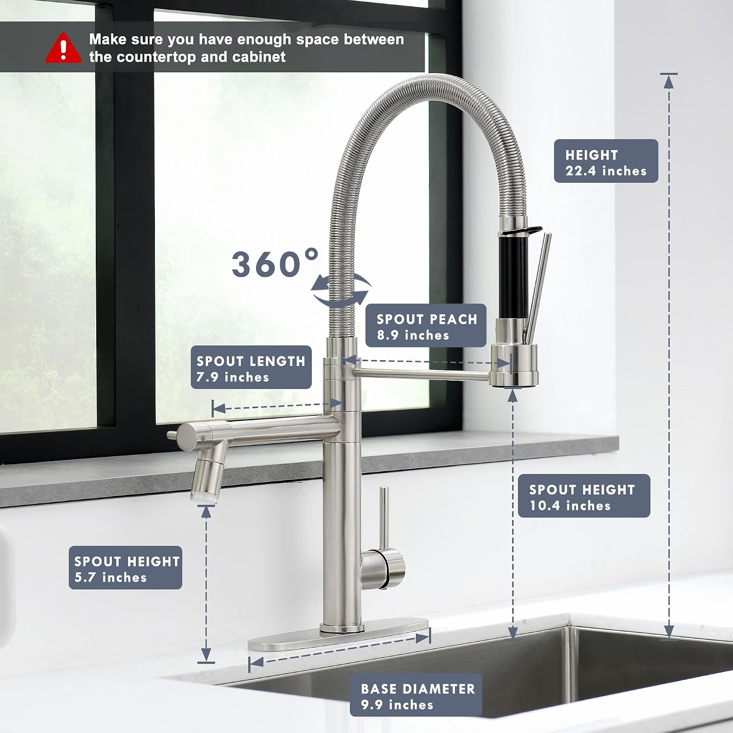 GIMILI Commercial Dual-Spout Kitchen Sink Faucet with Pull Down Sprayer Brushed Nickel LED Kitchen Faucet