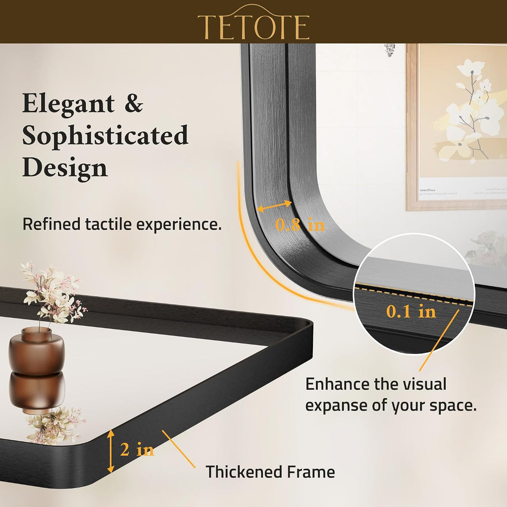 TETOTE 48 x 36 Inch Mirrors for Bathroom, Matte Black Framed Rectangular Large Modern Farmhouse Vanity Mirror for Wall Decor (Horizontal/Vertical)