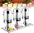 Stainless Steel Juice Dispenser with Tap & Ice Chamber Keep Beverages Ice Cold, Self Service Cocktail Dispenser, Commercial Clear Glass Water Dispenser for Brea(Silver)