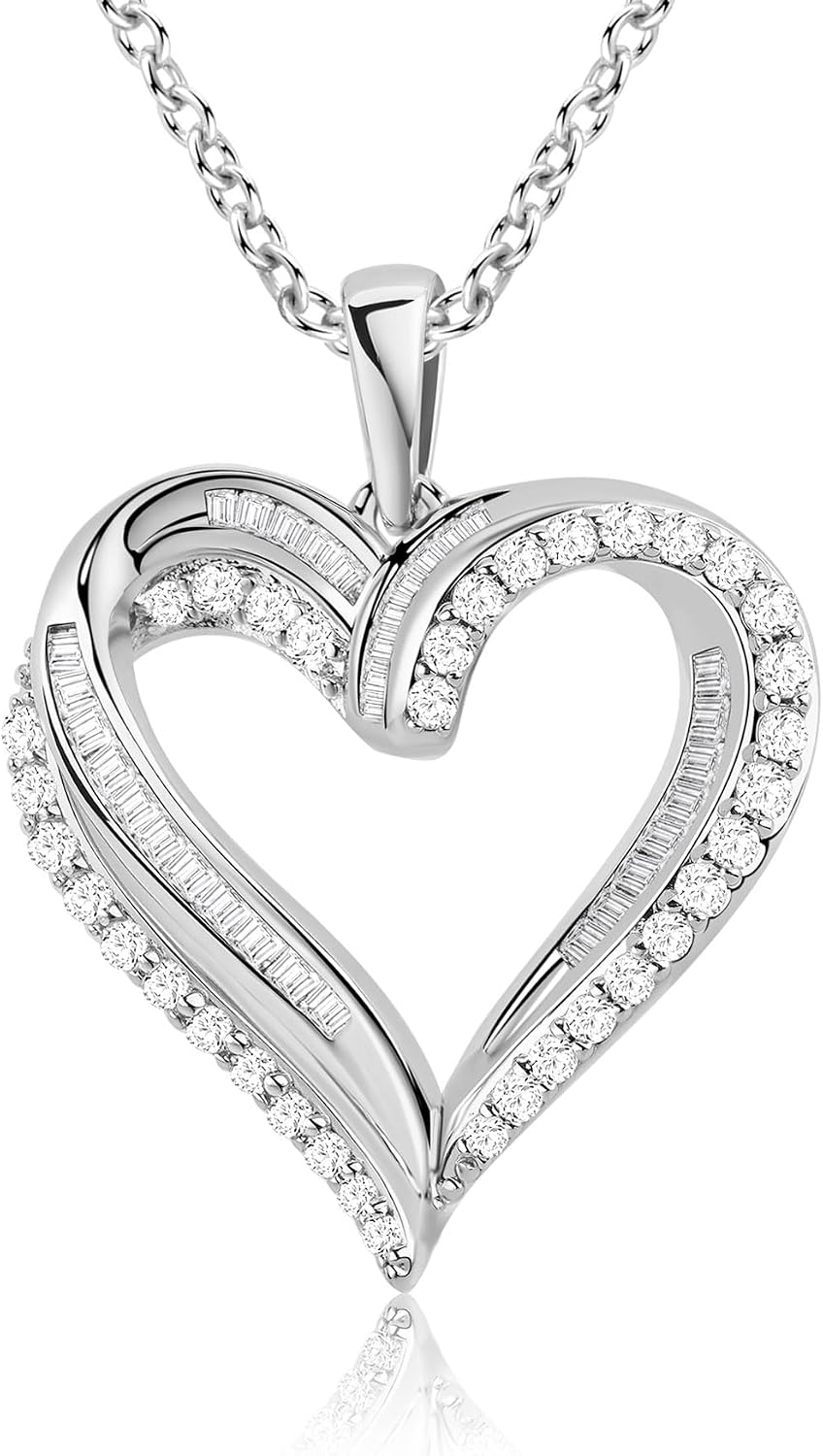 ASHINE Endless Love 1.6CT Moissanite Heart Necklace for Women, 925 Sterling Silver White Gold Plated, VVS1 Clarity Mixed-Cut Pendant