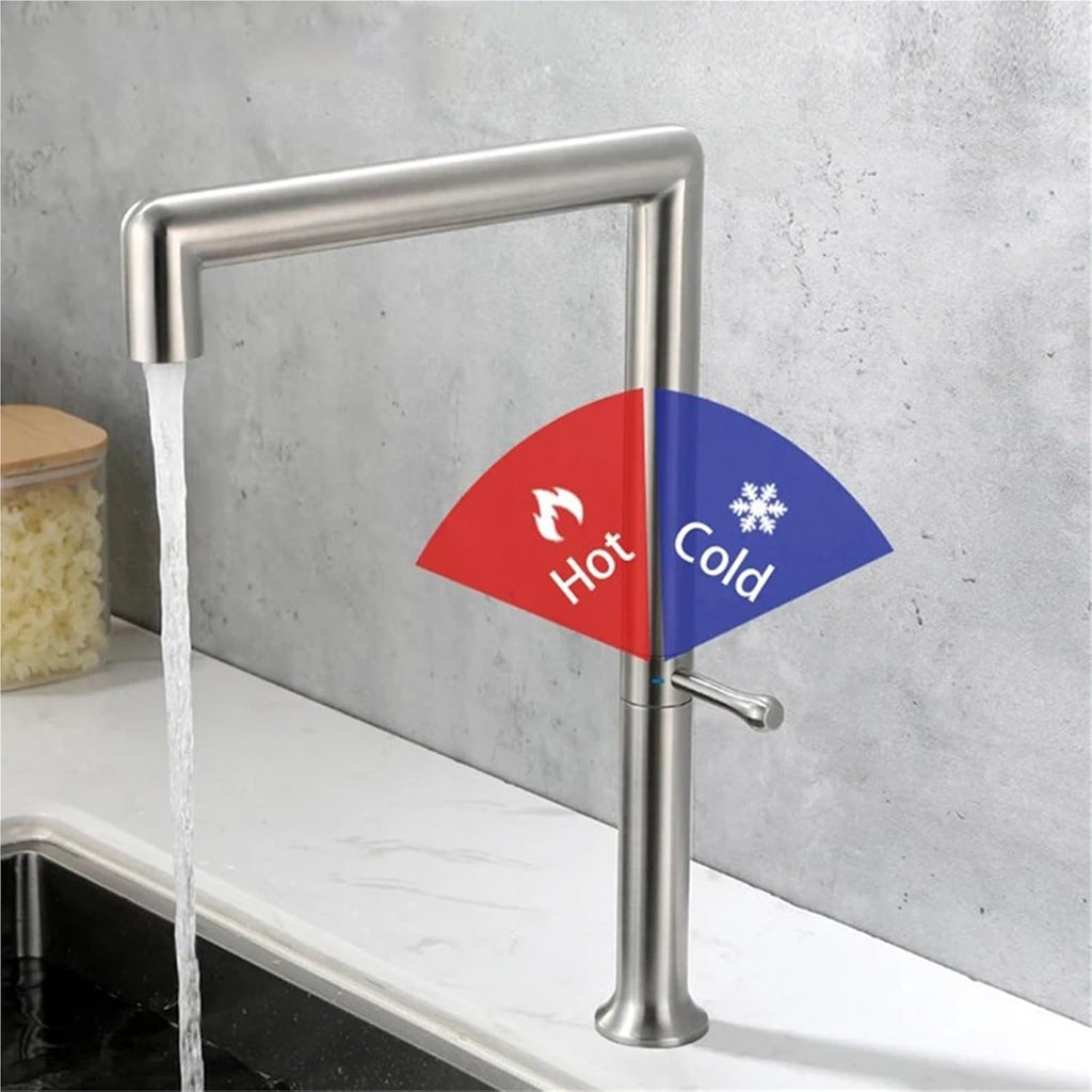 Kitchen Faucet 360 Rotation Single Handle Deck Mounted Hot and Cold Water Sink Mixer Taps(Gray)