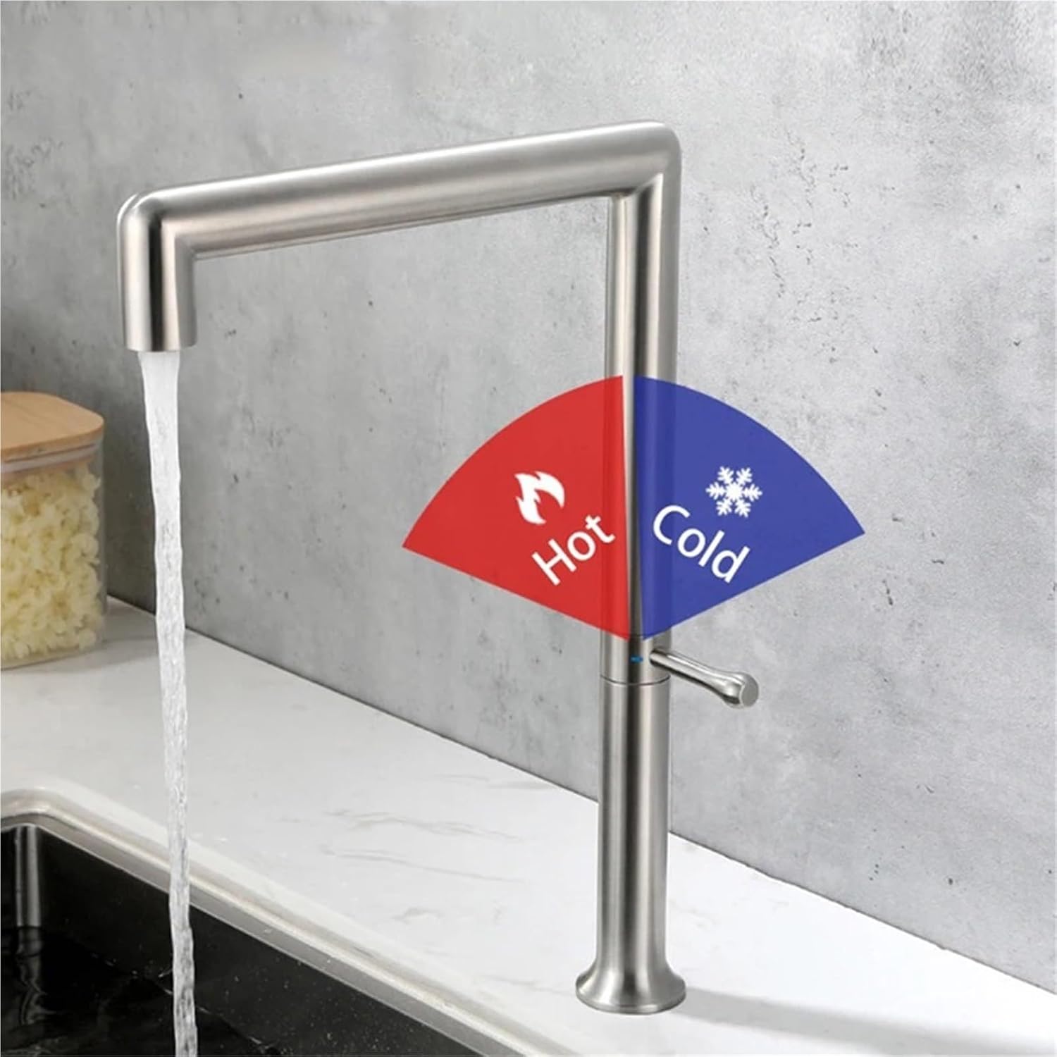 Kitchen Faucet 360 Rotation Single Handle Deck Mounted Hot and Cold Water Sink Mixer Taps(Gray)