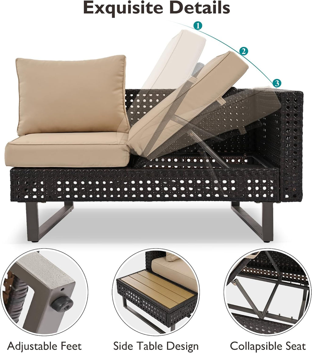 Boho Patio Furniture Set with Small Outdoor Table, Patio Bar Set w/Sillas para Balcon, Sillas para Patio Exterior, Adjustable Backrest, Ice Bucket Table, All-Weather Wicker (Khaki+Brown)