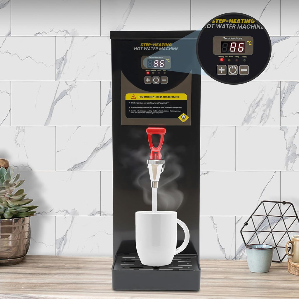 Step-Heating Commercial Hot Water Dispenser, Adjustable Temperature Electric Water Boiler, 8L/2.11gal Large Capacity Water Boiler for Homes, Caterers, Restaurants, Offices and Stores