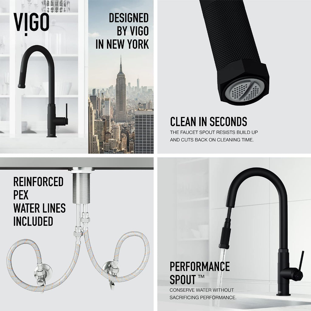 VIGO Hart Arched 18'' H Single Handle Pull-Down Spout Kitchen Faucet in Matte Black-VG02035MB