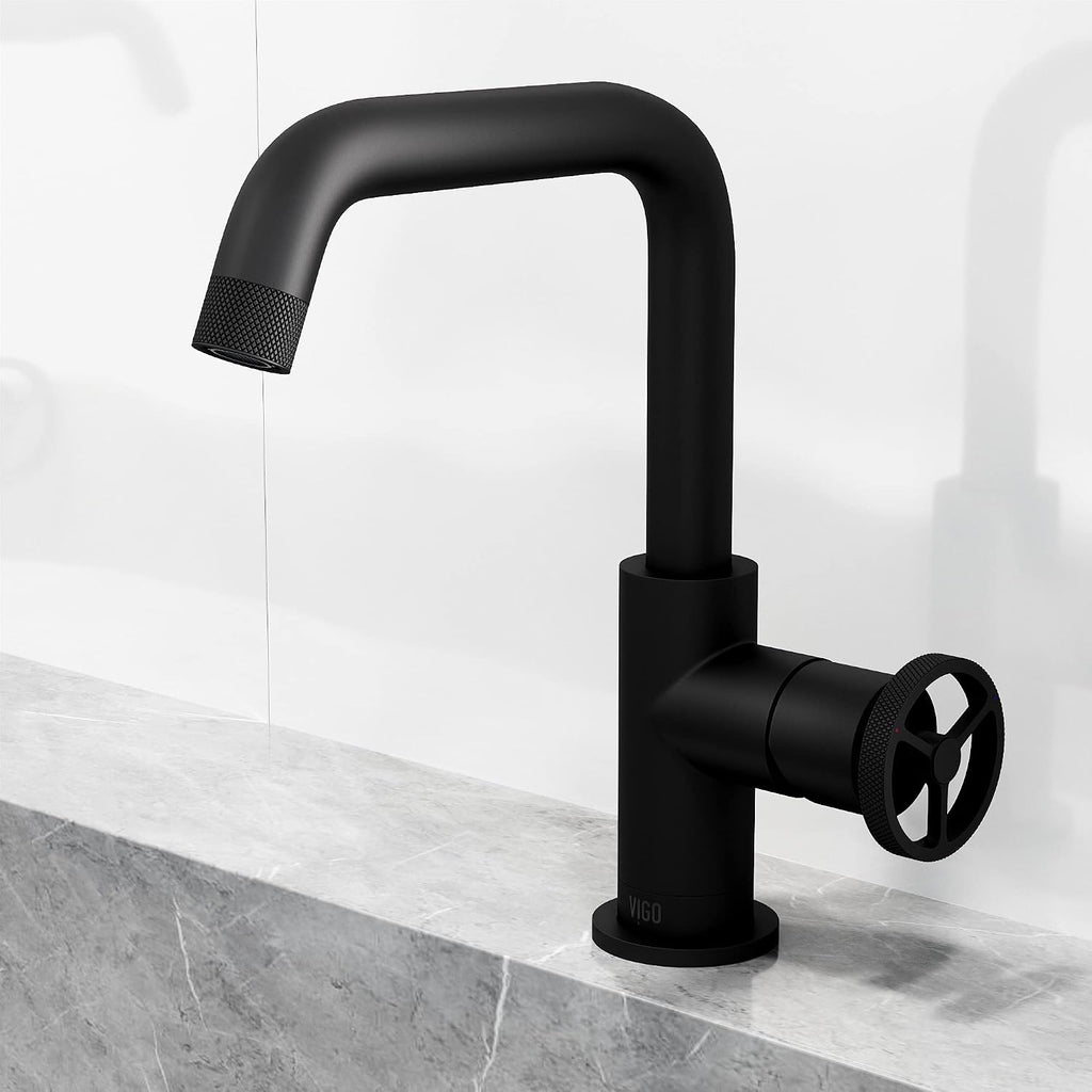 VIGO Cass Single-Handle Single-Hole Mount Bathroom Sink Faucet, 9-Inch, Matte Black, Modern Design, Solid Brass, 1.2 GPM WaterSense & Ceramic Disc Valve, Corrosion-Resistant