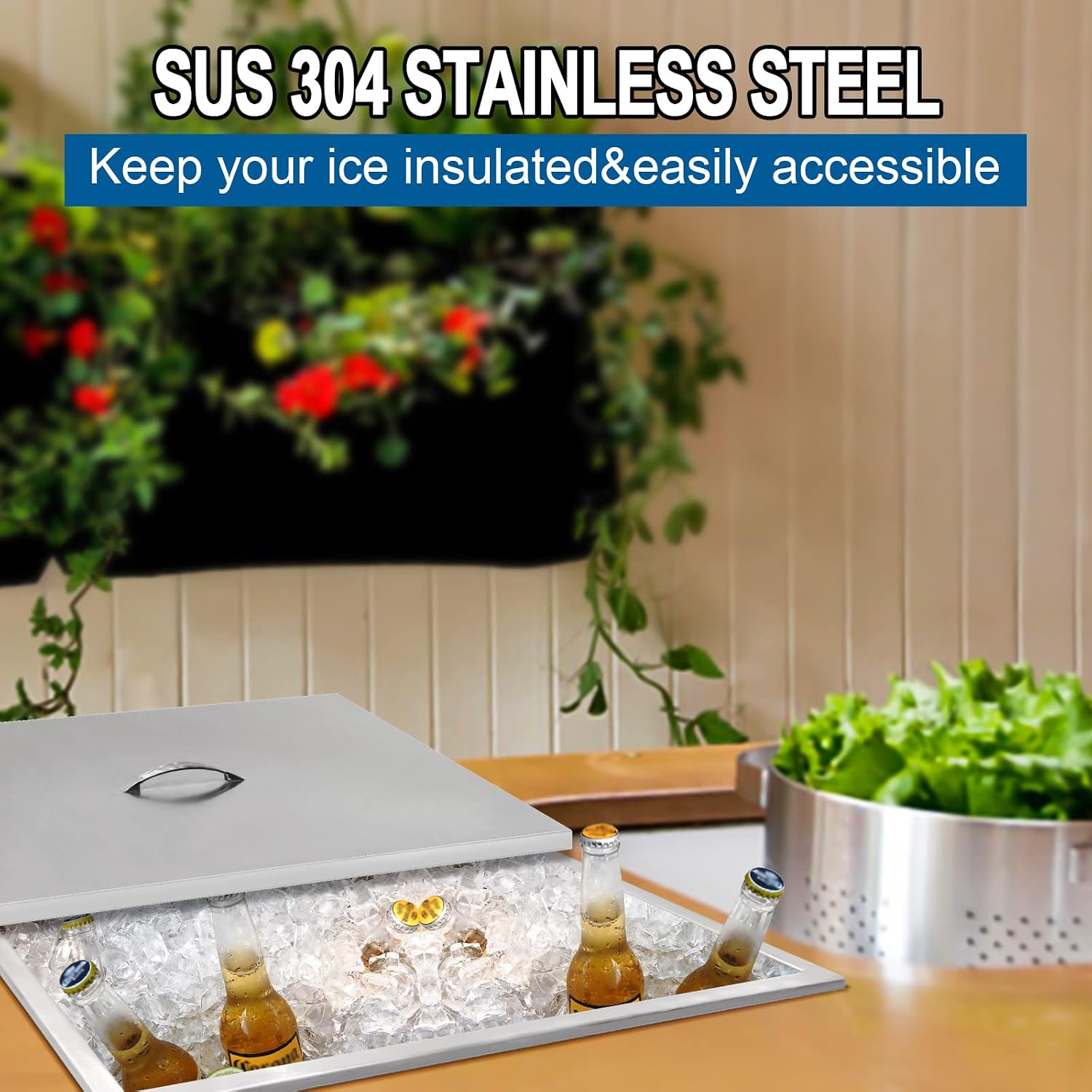 Commercial Stainless Steel Drop-in Ice Bin Chest – Insulated Bar Ice Well for Beverage Service