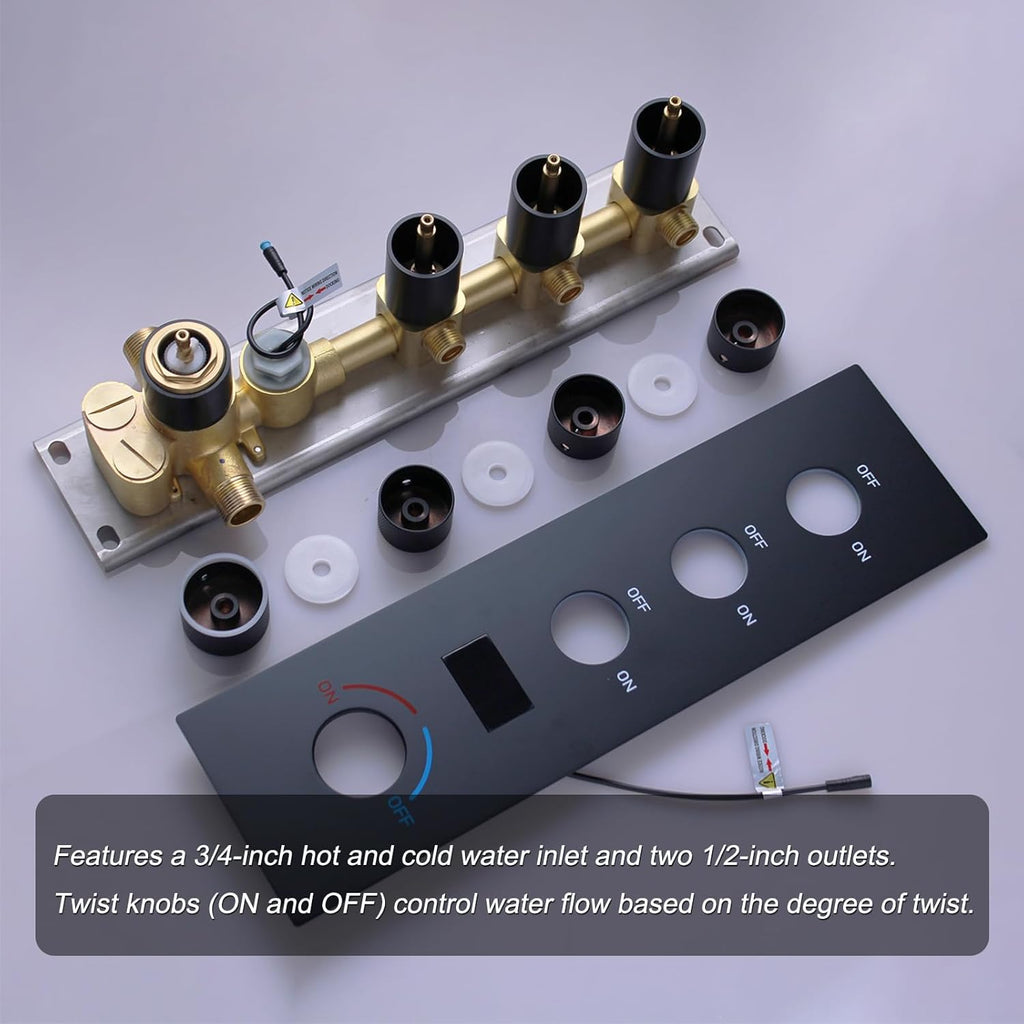 Matte Black Tempreature Display Shower System with 6 PCS Body Jet, 8 inch Wall Mount Shower Head and Handheld Spray