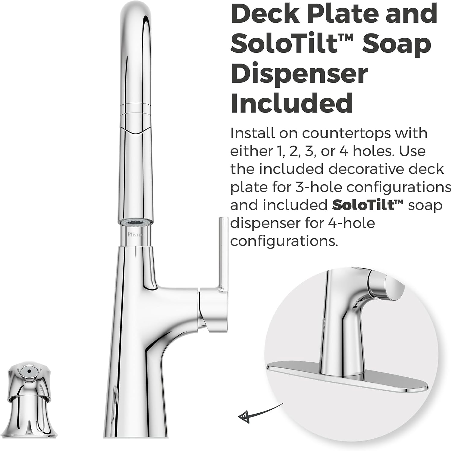 Pfister Tasso Kitchen Faucet with Pull Down Sprayer and Soap Dispenser, Single Handle, High Arc, NSF Certified, Polished Chrome Finish, F5297TSOC