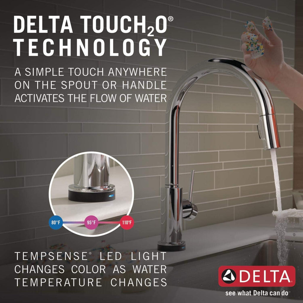 Delta Trinsic Chrome Touch Kitchen Faucet with Pull Down Sprayer, Modern Single Hole Touch On Kitchen Sink Faucet, Single Handle, Chrome 9159T-DST