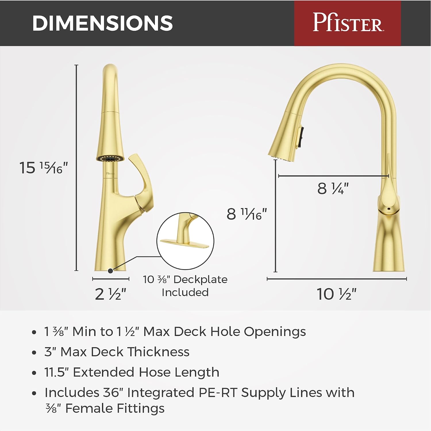 Pfister Talega Pull-Down Kitchen Faucet with Sprayer Brushed Gold Single Handle 3-Hole Installation High Arc Spout 360° Swivel MagnePfit Docking TopPfit Technology