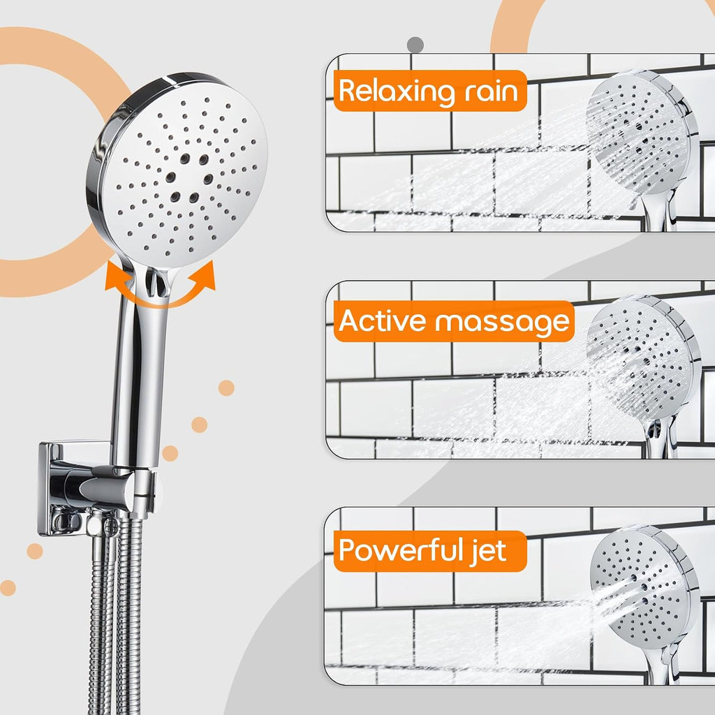 Shower System Set Includes 10-Inch Rainfall Shower Head, 3-Setting Handheld Spray and Pressure Balance Valve, Polished Chrome Wall Mounted SF001CH-D10