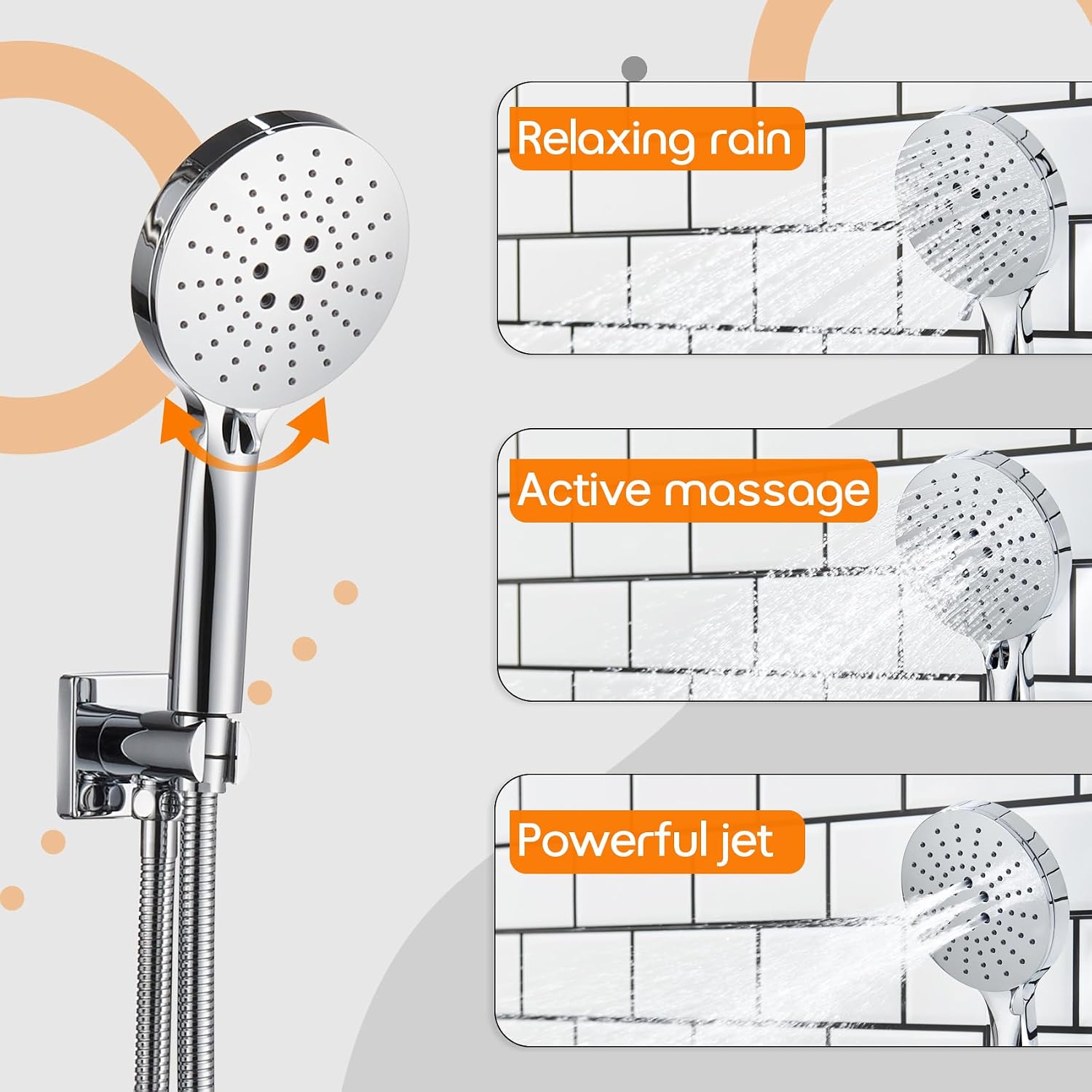 Shower System Set Includes 10-Inch Rainfall Shower Head, 3-Setting Handheld Spray and Pressure Balance Valve, Polished Chrome Wall Mounted SF001CH-D10