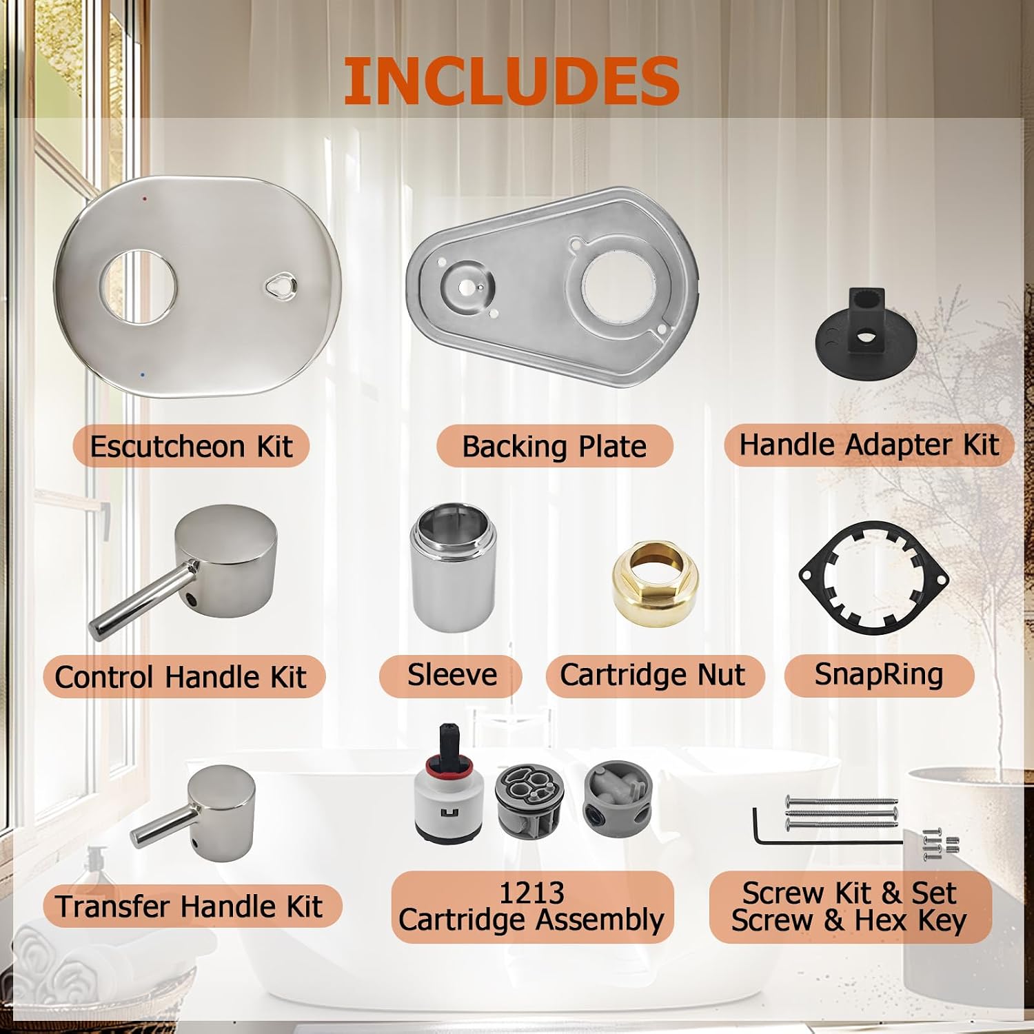 UT3290BN Brushed Nickel Shower Valve Trim Kit Compatible with Moen Align M-CORE 3-Series 2-Handle Shower Faucet Trim Includes 1213 Cartridge for Moen U232 U362 M-CORE Mixing Valve, Valve Require
