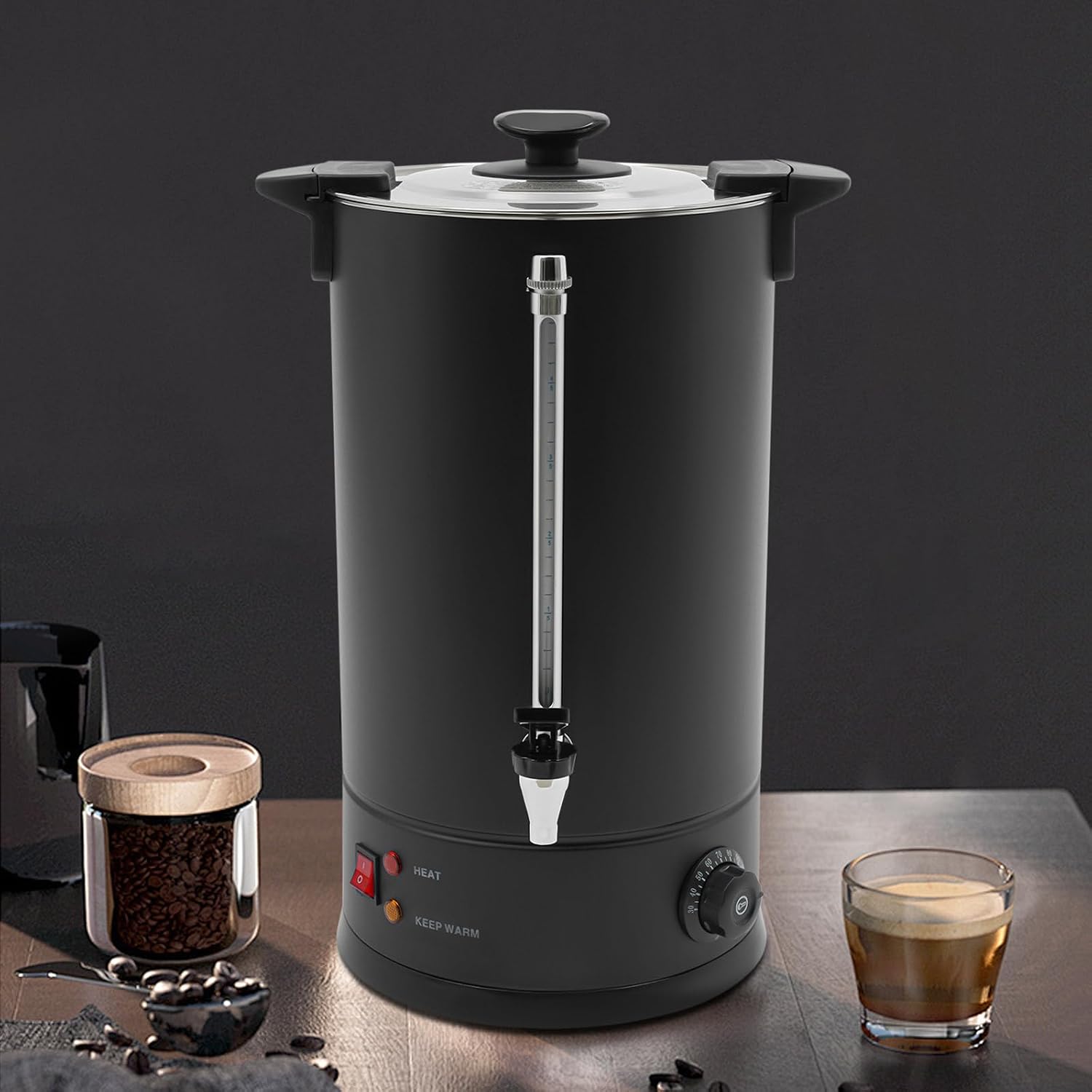 Commercial Coffee Urn, 15L/4Gal Stainless Steel Coffee Maker Brewer Hot Beverage Dispenser with Faucet, 1400W Hot Water Urn for Home Party Office, W10.4*H20.3in, Temperature Control