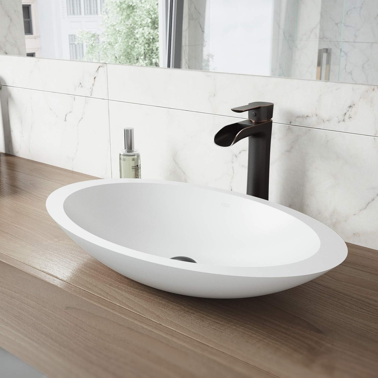VIGO Niko Waterfall Single-Handle Single-Hole Mount Vessel Bathroom Sink Faucet, 11-Inch, Antique Rubbed Bronze, Modern Design, Solid Brass, 1.2 GPM WaterSense & Ceramic Disc Valve - VG03024ARB2