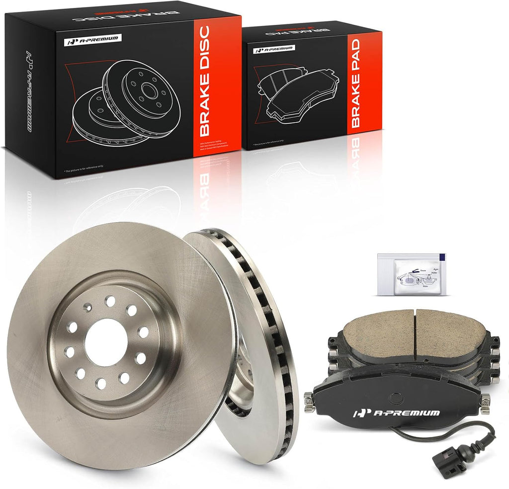 A-Premium 13.39 in (340 mm) Front Vented Disc Brake Rotors + Ceramic Pads Kit Compatible with Select Volkswagen & Audi Models - Jetta 2019-2020/2022, Golf R, Tiguan, CC, GTI, Arteon, 6-PC Set