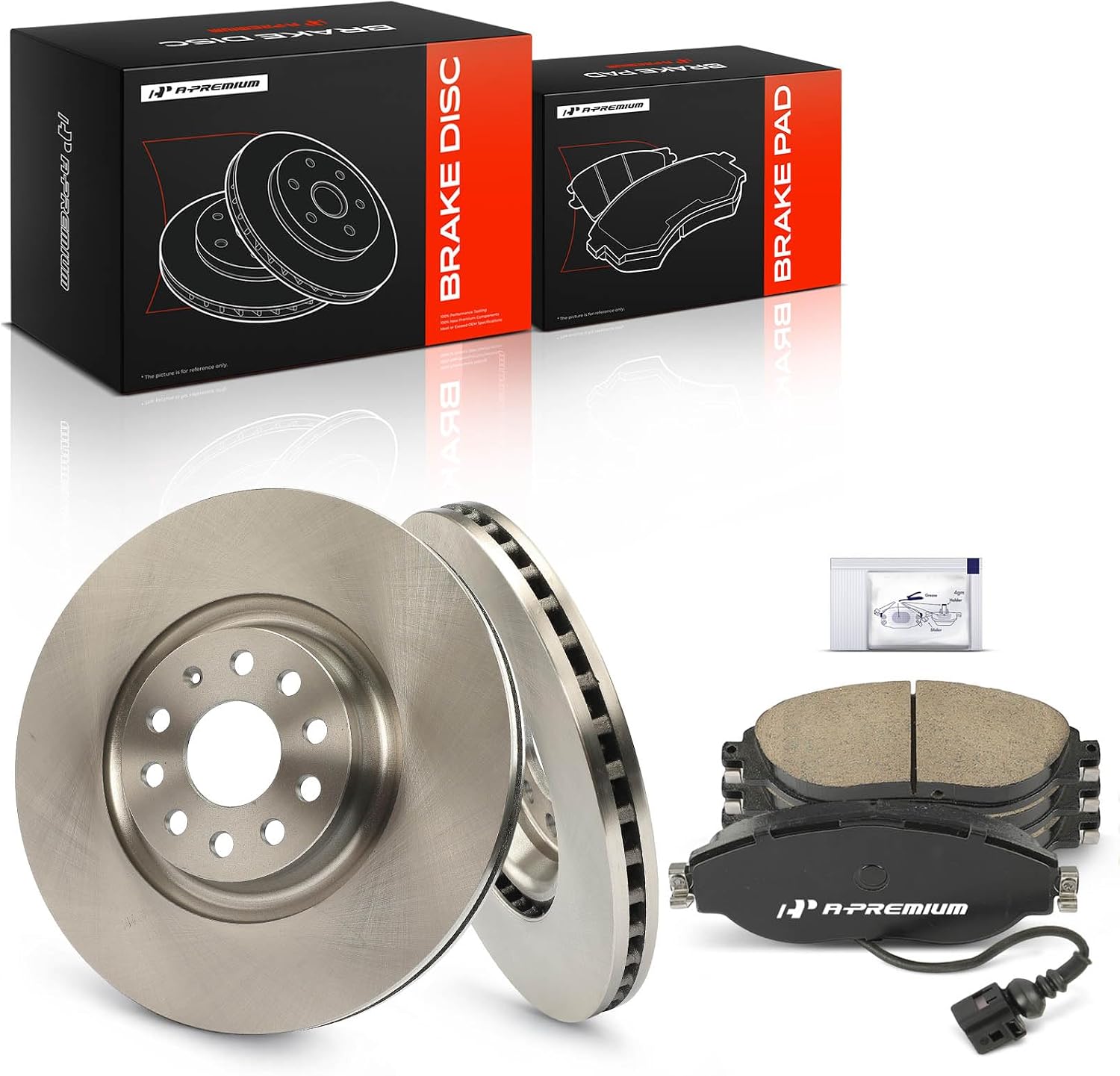 A-Premium 13.39 in (340 mm) Front Vented Disc Brake Rotors + Ceramic Pads Kit Compatible with Select Volkswagen & Audi Models - Jetta 2019-2020/2022, Golf R, Tiguan, CC, GTI, Arteon, 6-PC Set