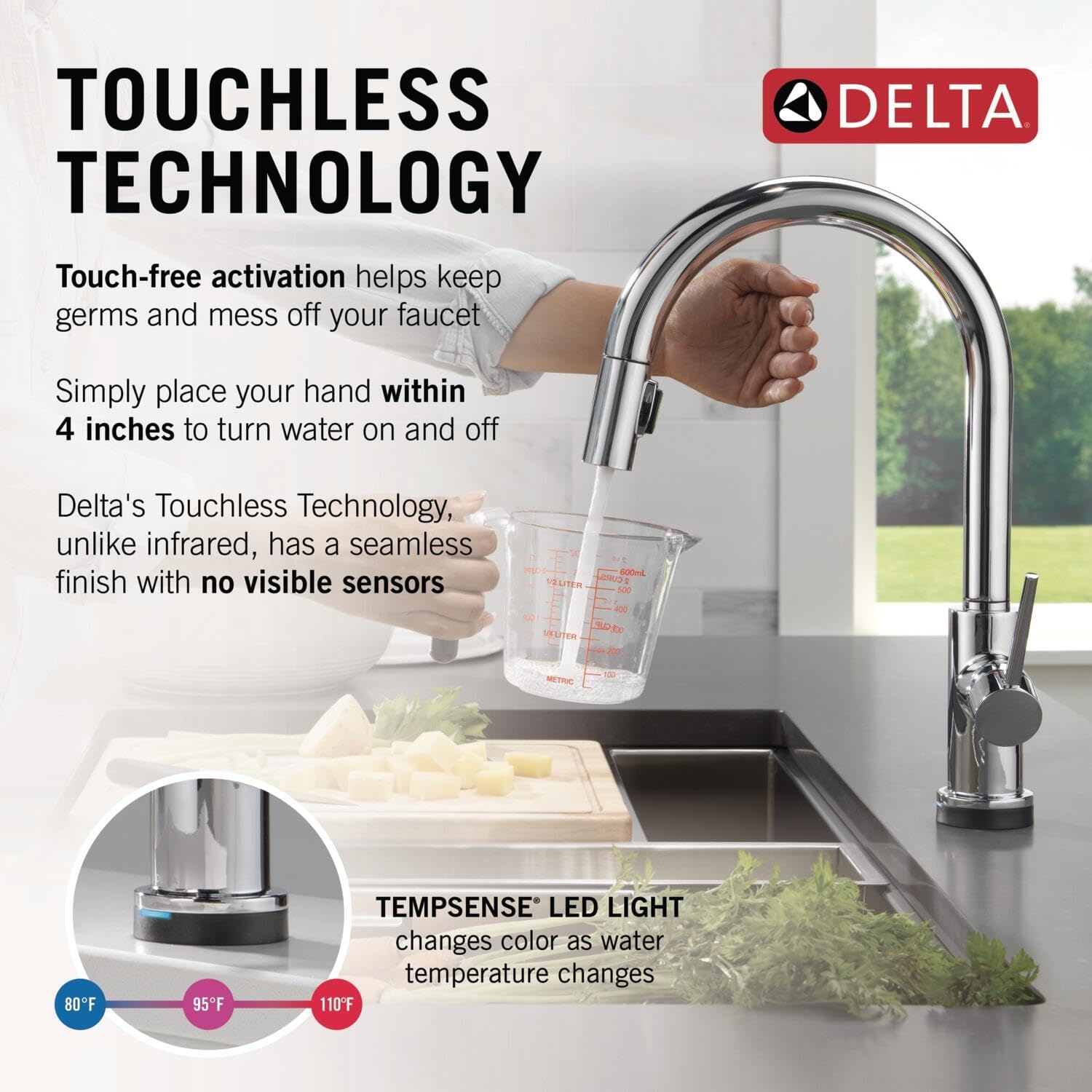 Delta Trinsic Touchless Kitchen Faucet with Touch Technology, Chrome Kitchen Sink Faucet with Pull Down Sprayer, Single Hole, Chrome 9159TL-DST