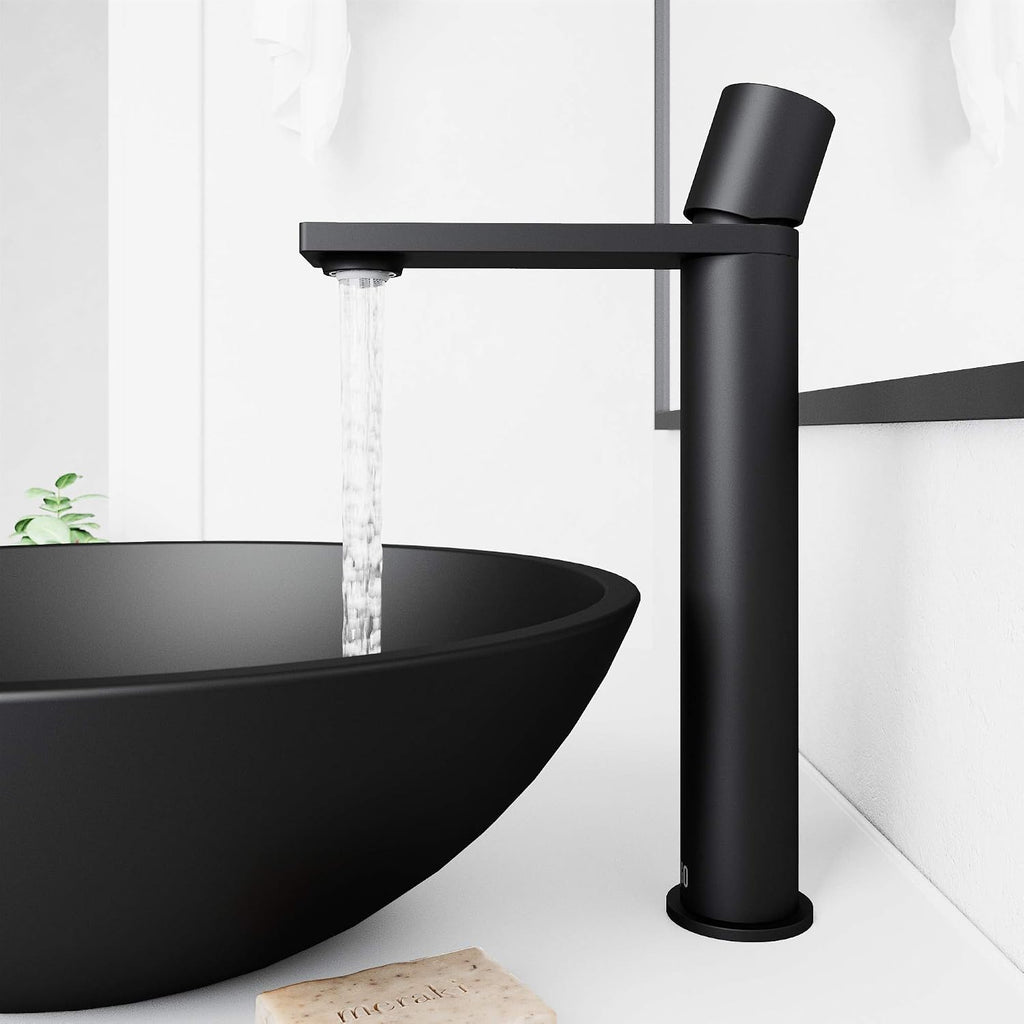 VIGO Gotham Single-Handle Single-Hole Mount Vessel Bathroom Sink Faucet, 12-Inch, Matte Black, Modern Design, Solid Brass, 1.2 GPM WaterSense & Ceramic Disc Valve, Corrosion-Resistant