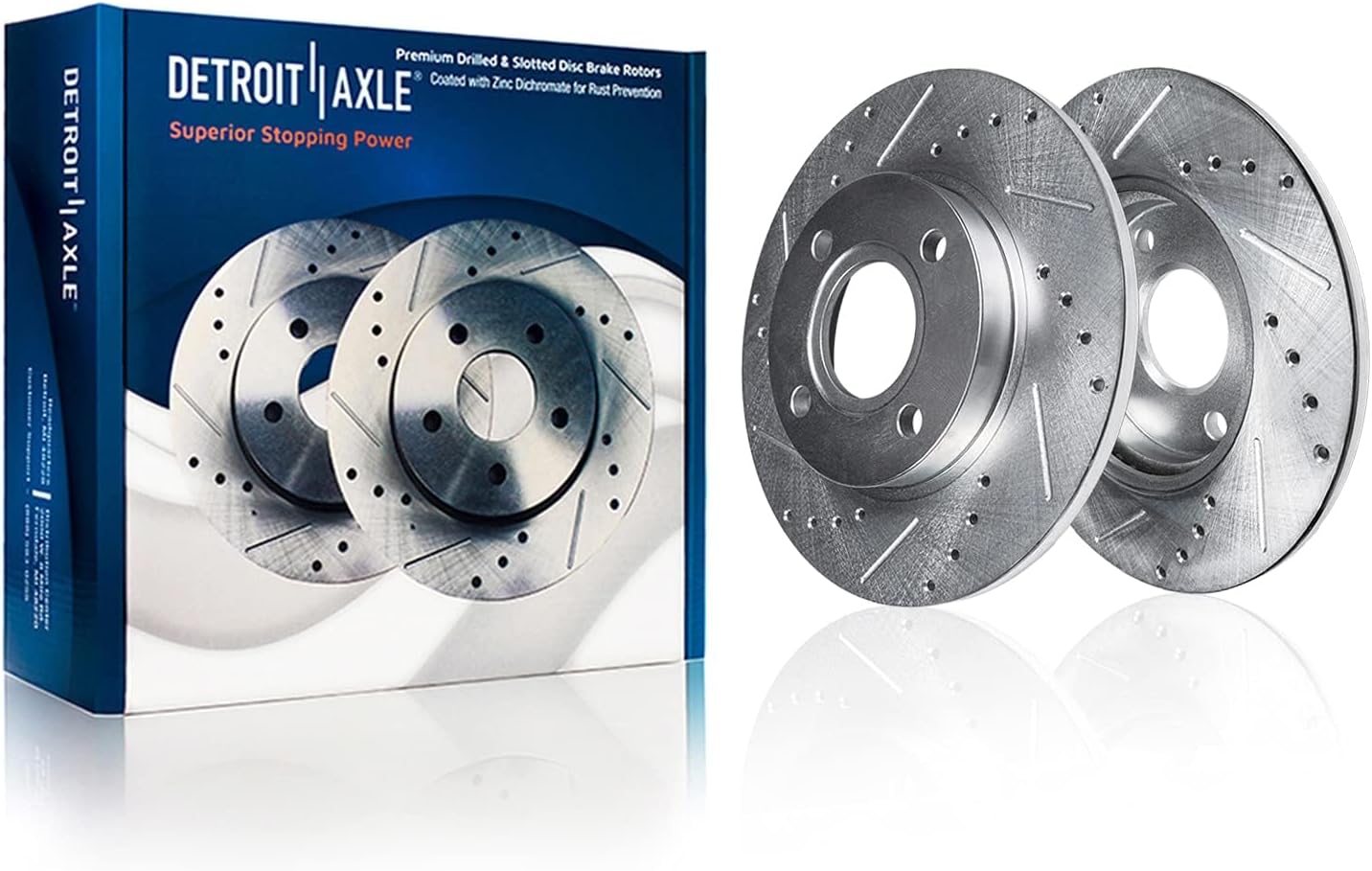 Detroit Axle - Brake Kit for 2018-2022 Ford EcoSport, Drilled and Slotted Disc Brake Rotors Ceramic Brakes Pads 2019 2020 2021 Replacement: 11.81' inch Front and 10.67' inch Rear Rotor