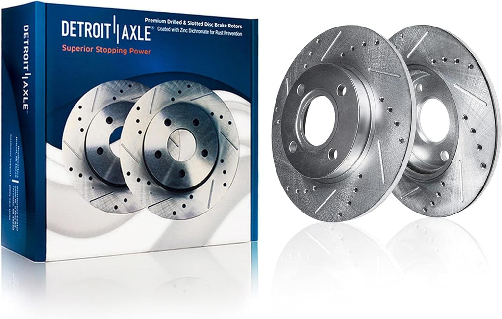 Detroit Axle - Brake Kit for Fiat 124 Spider Mazda MX-5 Miata Drilled and Slotted Disc Brake Rotors Ceramic Brakes Pads 2017 2018 2019 Replacement : 11.02' inch Front and Rear Rotors