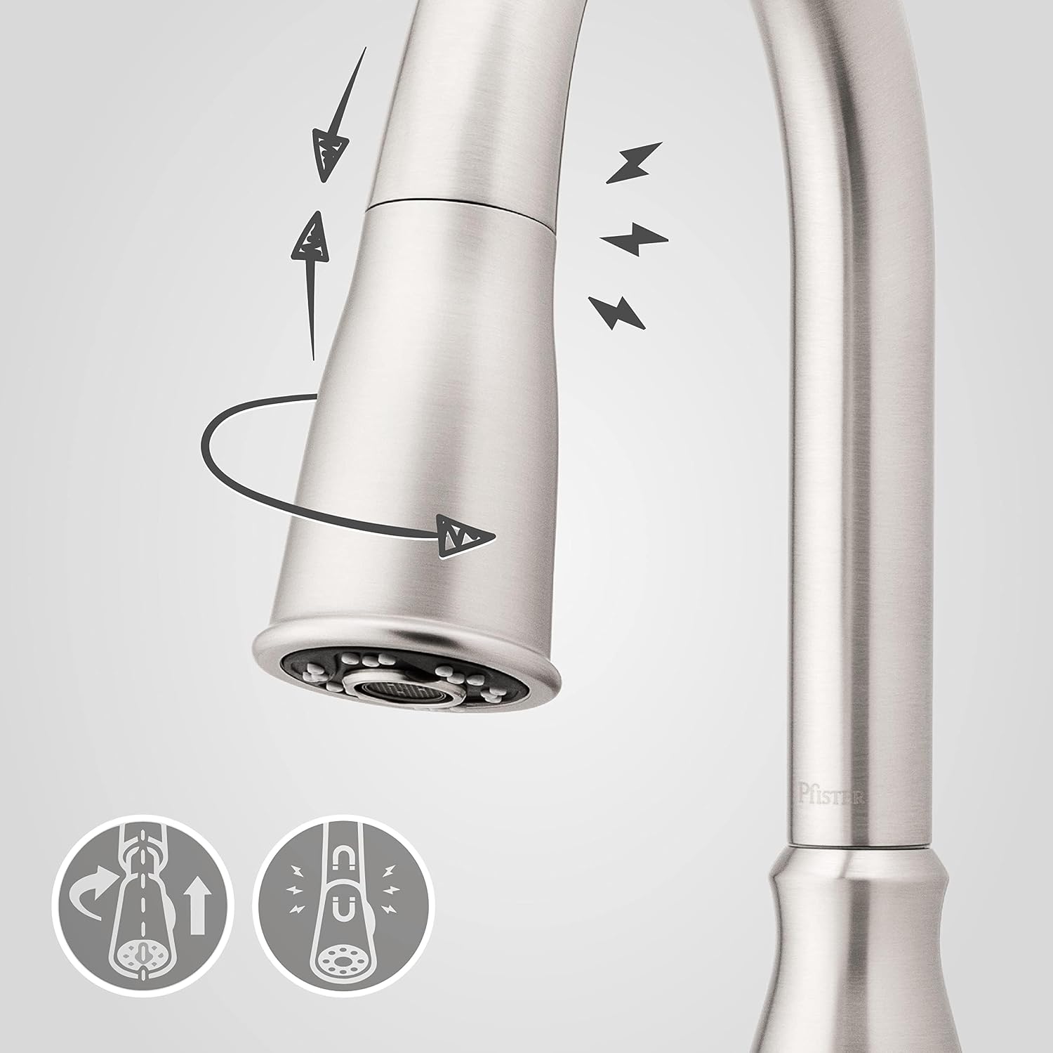Pfister Rosslyn Kitchen Faucet with Pull Down Sprayer and Soap Dispenser, Single Handle, High Arc, NSF Certified, Spot Defense Stainless Steel Finish, F5297RSSRGS