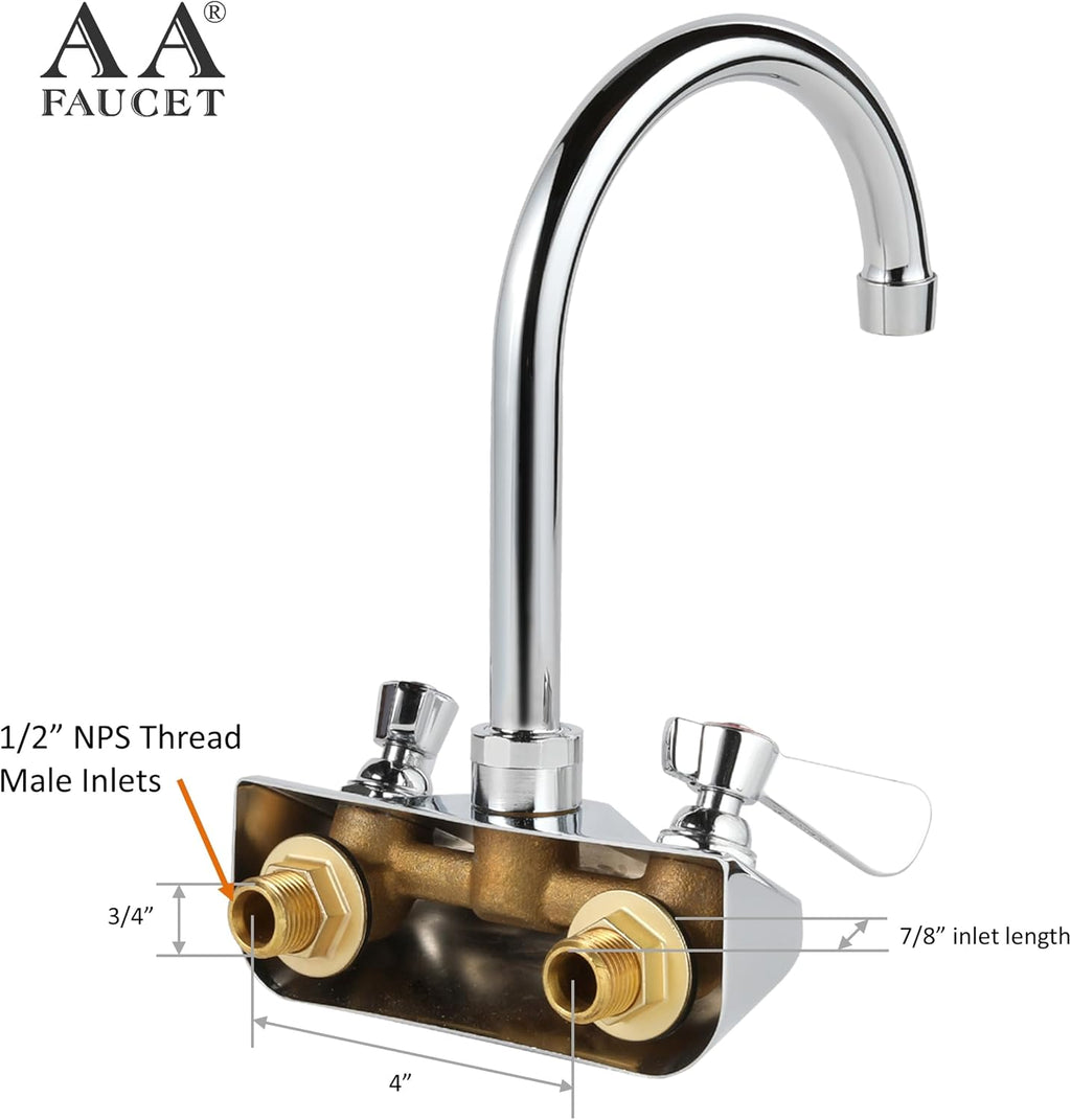 AA-401G Commercial Wall Mount Faucet Base with Heavy Duty 8-1/4' Gooseneck Spout