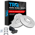 TRQ Performance Front Brake Pad and Rotor Set Ceramic Drilled Slotted G Coated Vented Rotors Compatible with 2003-2007 Nissan Murano