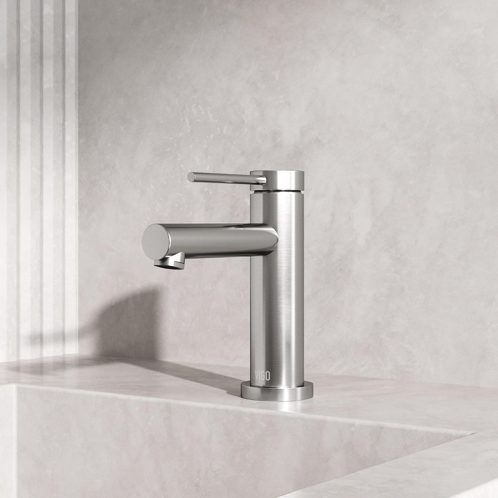 VIGO Jewel Single-Handle Single-Hole Mount Bathroom Sink Faucet, 6-Inch, Brushed Nickel, Modern Design, Solid Brass, 1.2 GPM WaterSense & Ceramic Disc Valve, Corrosion-Resistant