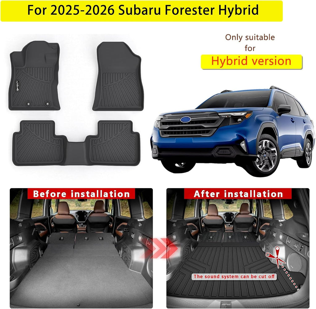 Floor Mats for 2025 2026 Subaru Forester (Only Fit Hybrid Version) with Cargo Liners & Backrest Mat,TPE All Weather Protection 1st & 2nd Row Floor Liners with Full Set Car Mats Accessories