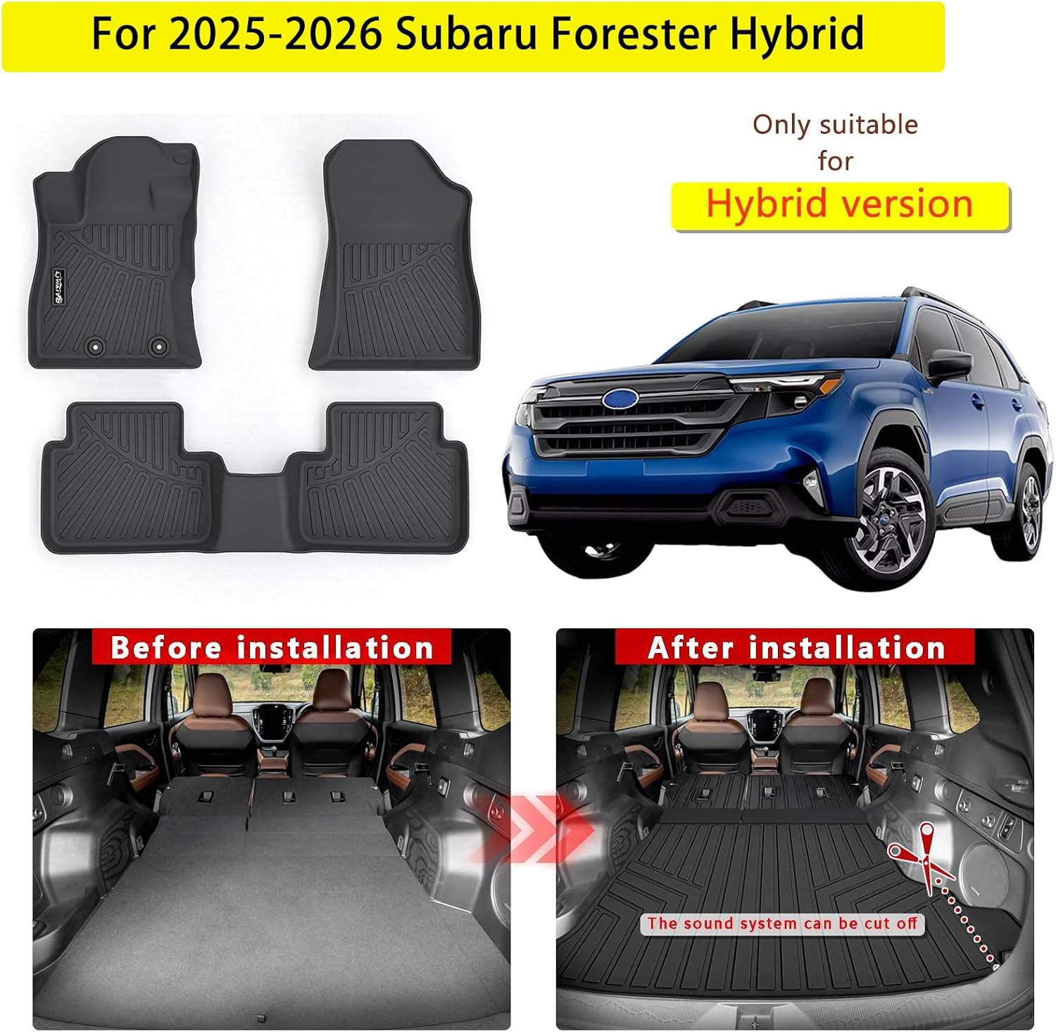 Floor Mats for 2025 2026 Subaru Forester (Only Fit Hybrid Version) with Cargo Liners & Backrest Mat,TPE All Weather Protection 1st & 2nd Row Floor Liners with Full Set Car Mats Accessories