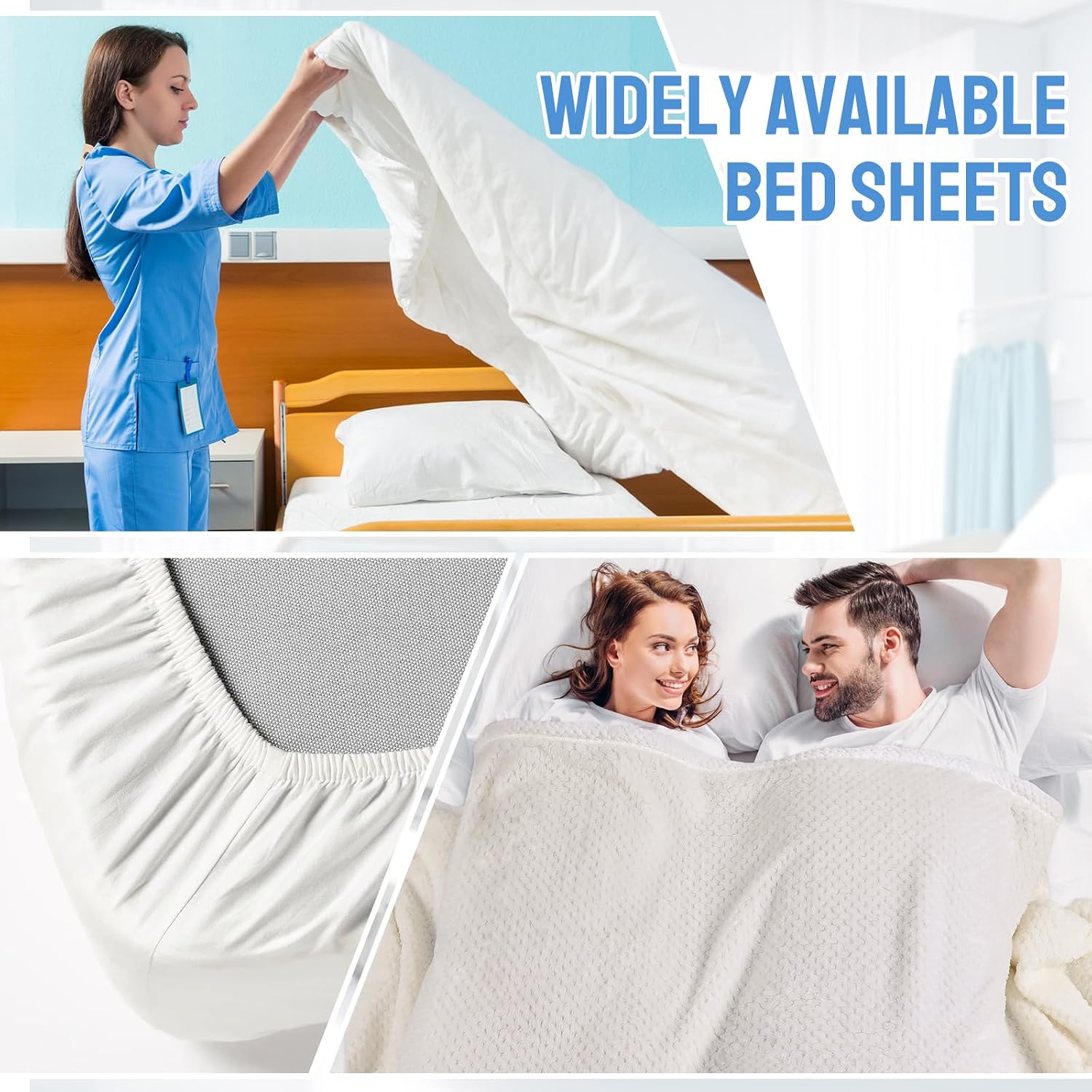 SmoothNovelty 16 Pcs Hospital Bed Sheets Set, Soft Knitted Standard Sheets Quality, Include Fitted Sheet, Quilt Cover, Pillow Case and Blanket (White)