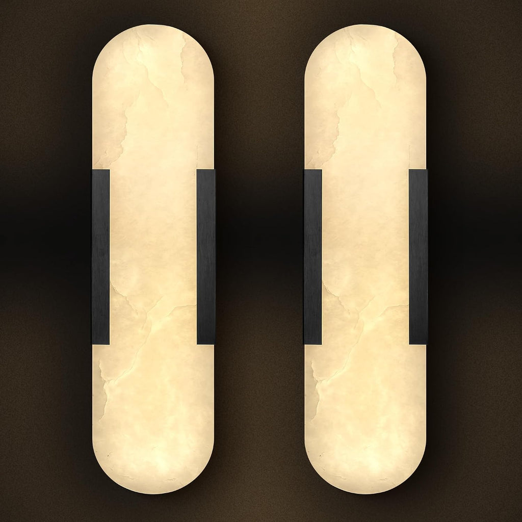 YIOSI 20'' Alabaster Wall Sconces Set of 2, Alabaster Marble Wall Sconce Light, Black Vanity Lights Modern Bedside Wall Lamp for Bathroom Bedroom Hallway Living Room Stairs Fireplace Kitchen