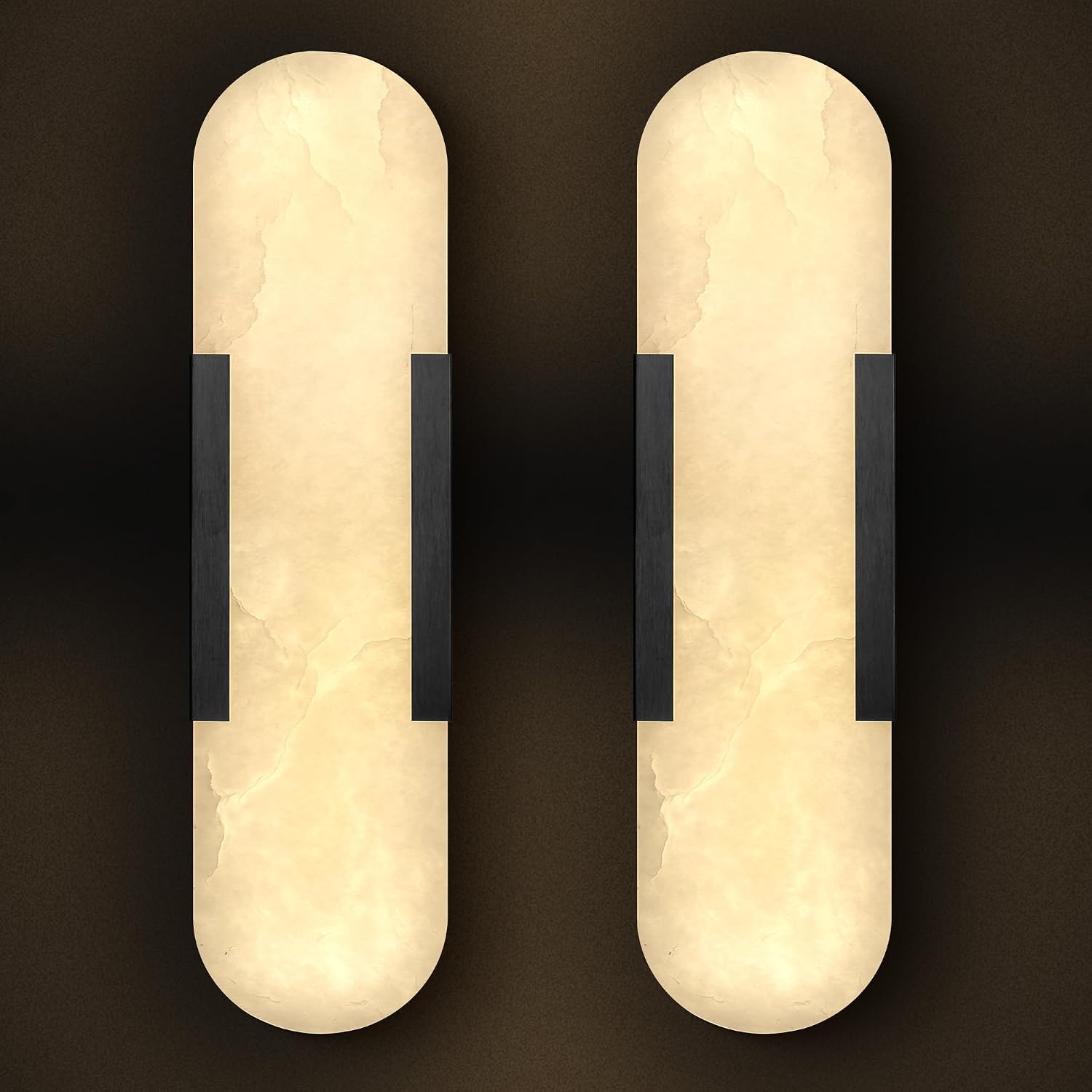 YIOSI 20'' Alabaster Wall Sconces Set of 2, Alabaster Marble Wall Sconce Light, Black Vanity Lights Modern Bedside Wall Lamp for Bathroom Bedroom Hallway Living Room Stairs Fireplace Kitchen