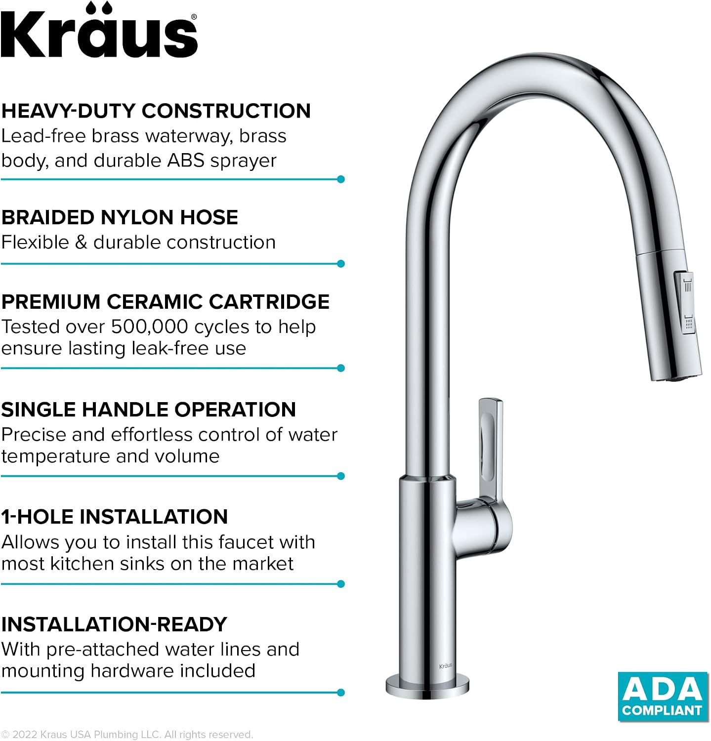 KRAUS Oletto Single Handle Pull Down Kitchen Faucet in Chrome, KPF-2820CH