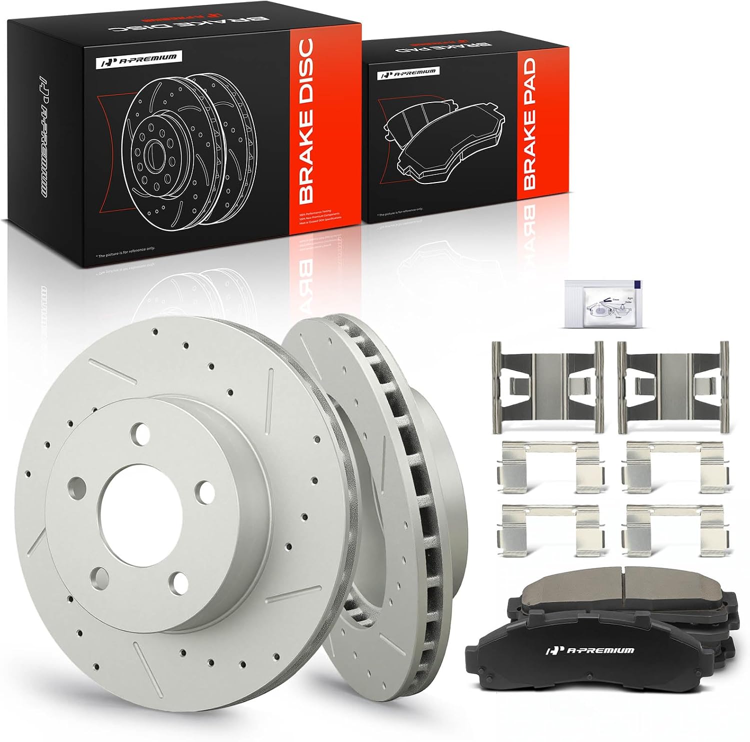 A-Premium 11.26 inch (286mm) Front Drilled and Slotted Disc Brake Rotors + Ceramic Pads Kit Compatible with Select Ford, Mazda and Mercury Models - Ranger/B3000 98-02, Explorer 1995-2001, Mountaineer