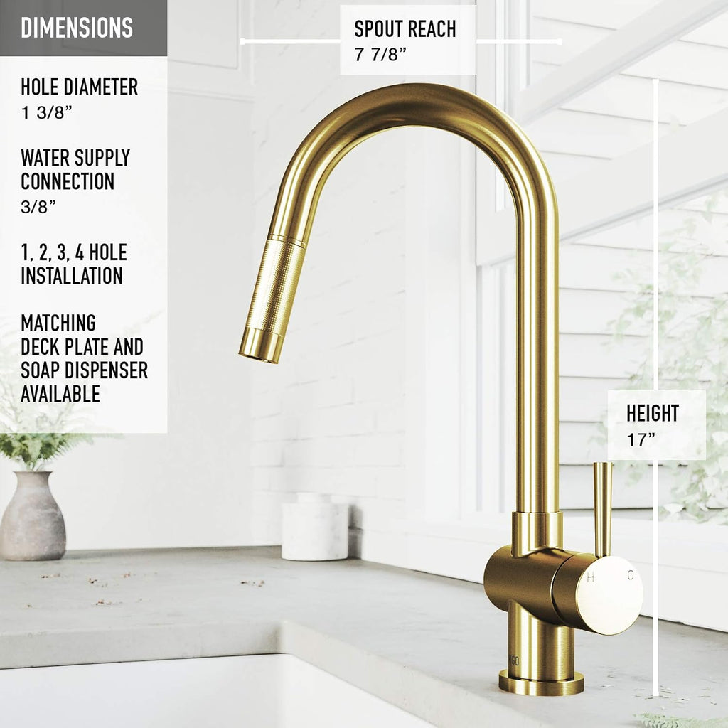 VIGO Gramercy 17'' H Single Handle Pull-Down Spout Kitchen Faucet in Matte Brushed Gold-VG02008MG