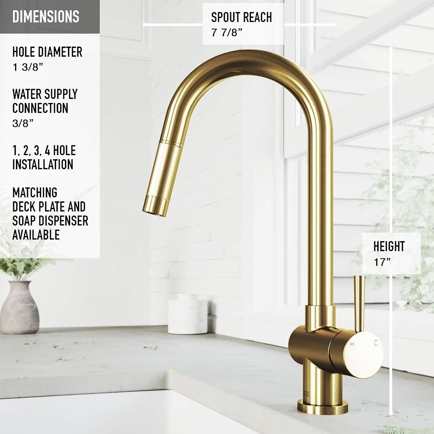 VIGO Gramercy 17'' H Single Handle Pull-Down Spout Kitchen Faucet in Matte Brushed Gold-VG02008MG