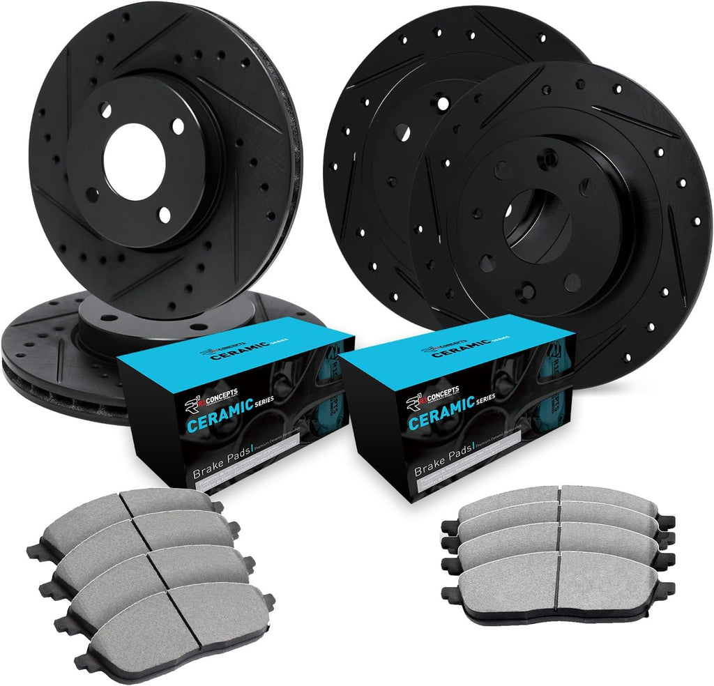 R1 Concepts Front and Rear Brake Kit| Ceramic Brake Pads and Drilled Slotted Brake Rotors| WHWN2-80009 | 9.3' Front & 9.1' Rear