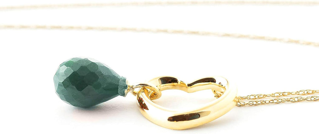Galaxy Gold GG 14K Gold Open Heart with Genuine Emerald Drop Pendant Necklace