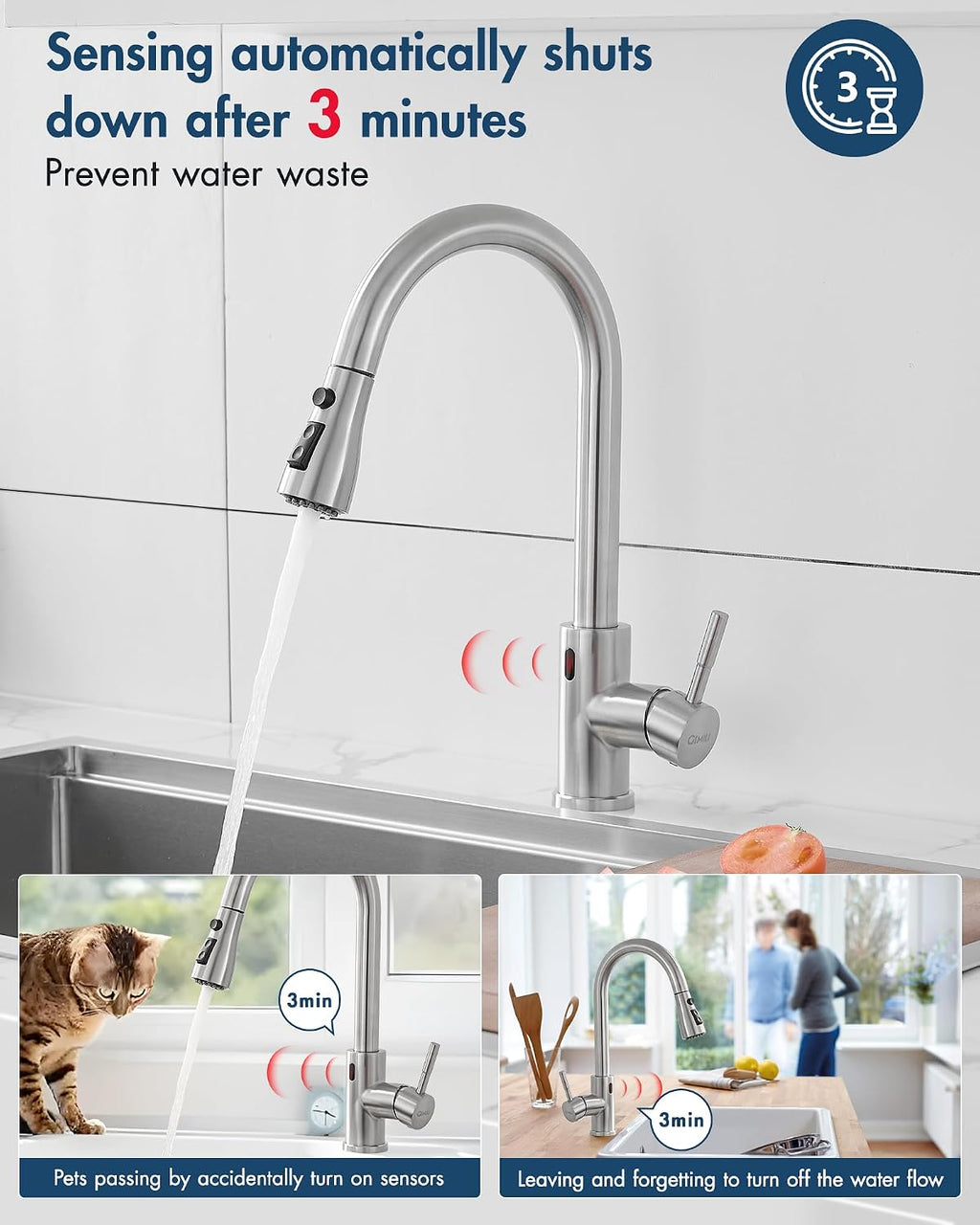 GIMILI Touchless Kitchen Faucet with Pull Down Sprayer Motion Sensor Hands-Free Smart Activated Brushed Nickel Sink Faucets