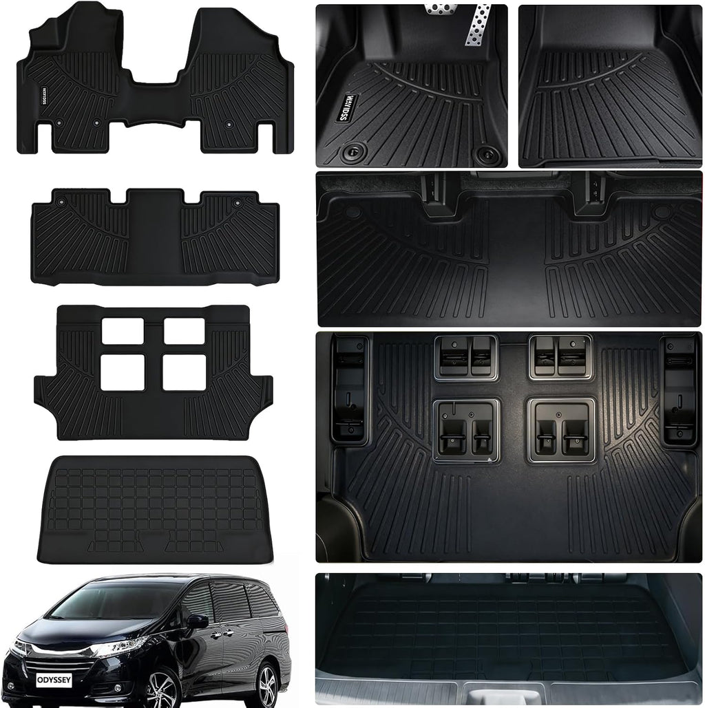 All Weather Floor Mats for Honda Odyssey 2017 2016 2015 2014 2013 2012 2011 Mini Passenger Van TPE Rubber Liners Odyssey Odorless Anti-Slip Car Floor Liners-1st & 2nd & 3rd Row & Cargo Mat Full Set