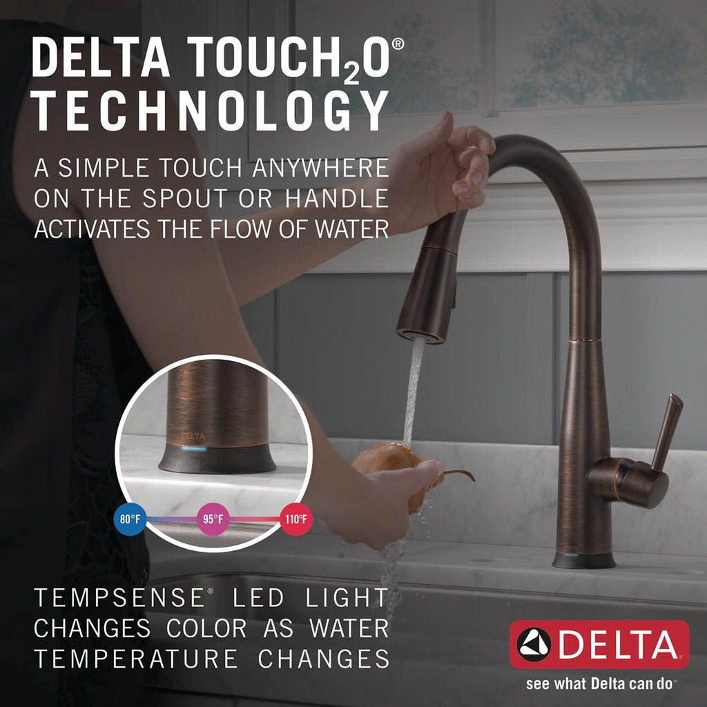 Delta Faucet Essa VoiceIQ Touchless Kitchen Faucet with Pull Down Sprayer, Smart Faucet, Alexa and Google Assistant Voice Activated, Kitchen Sink Faucet, Venetian Bronze 9113TV-RB-DST