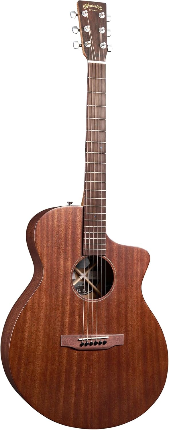 Martin SC-10E Modern Sapele Road Series Acoustic-Electric Guitar – All-Sapele Body | Satin Finish | Sure Align® Neck System | E1 Electronics with Built-In Tuner | Softshell Case Included
